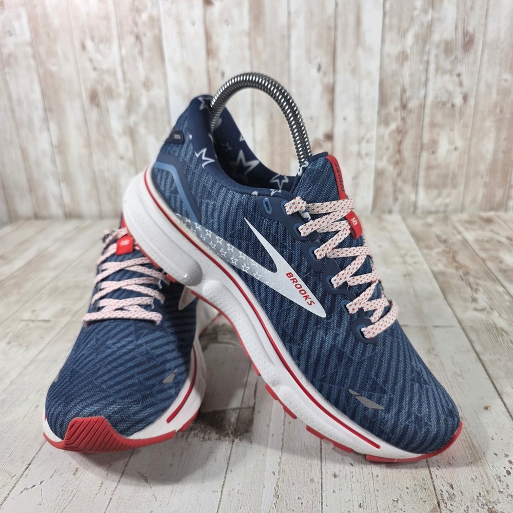 Brooks Ghost 15 Womens 7 Running Shoes Old Glory Patriotic Navy Red 1203801B449 - Picture 6 of 8
